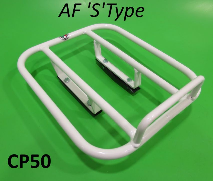White Rear AF 'S' Type style carrier for Lambretta LI S3 + TV3 +  SX + Special + GP/DL + Serveta