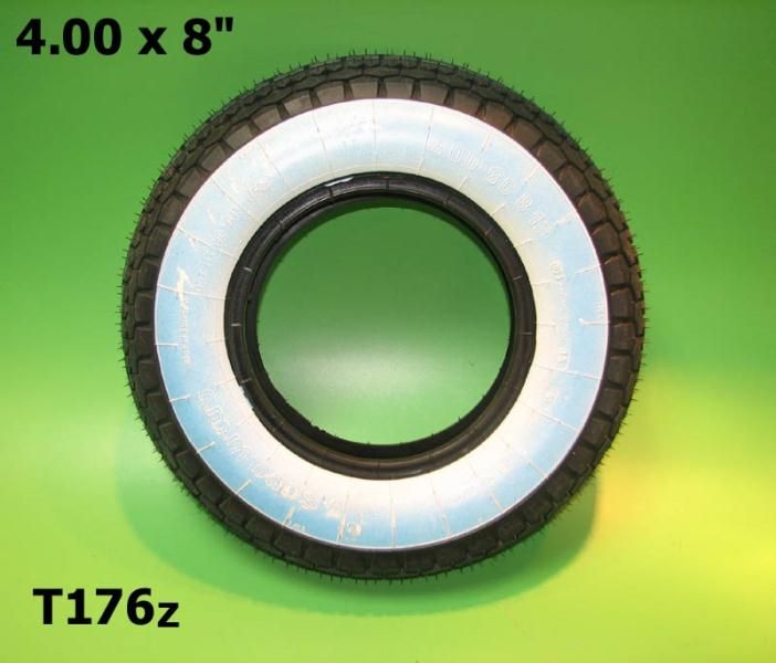 4.00 x 8" inch whitewall 'Mitas' tyre Lambretta C + LC + E + F + D + LD