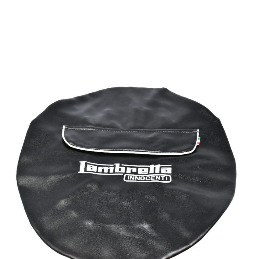 10 inch black spare wheel cover with pocket Lambretta LI + TV + SX + Special + GP/DL + Serveta