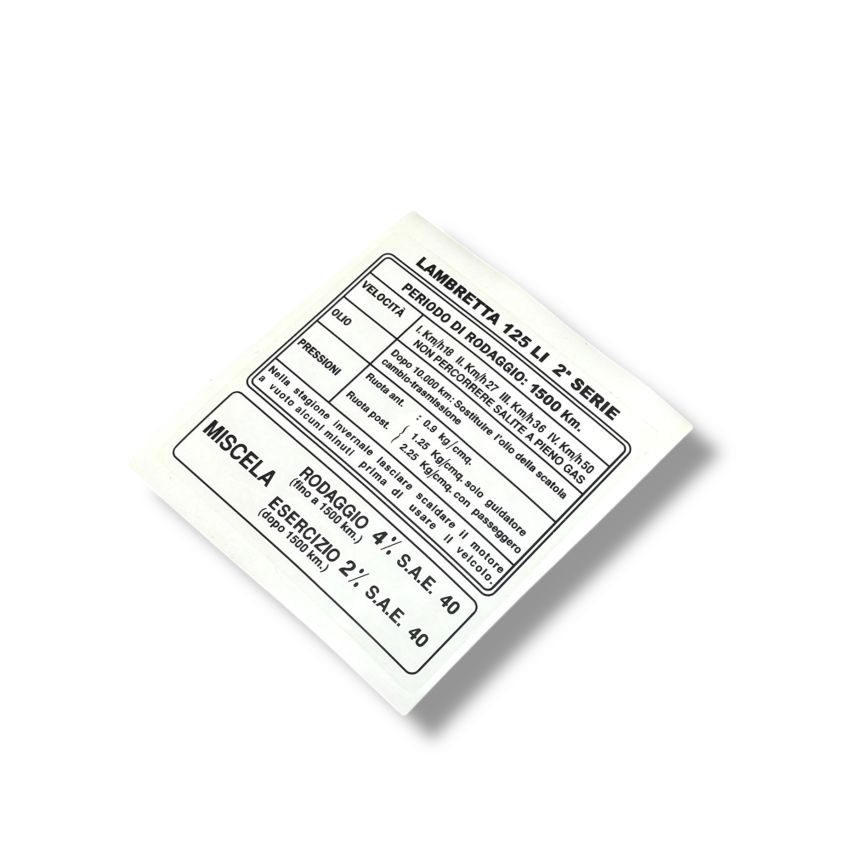 CORRECT LI 125 S2 running in sticker (Italian)