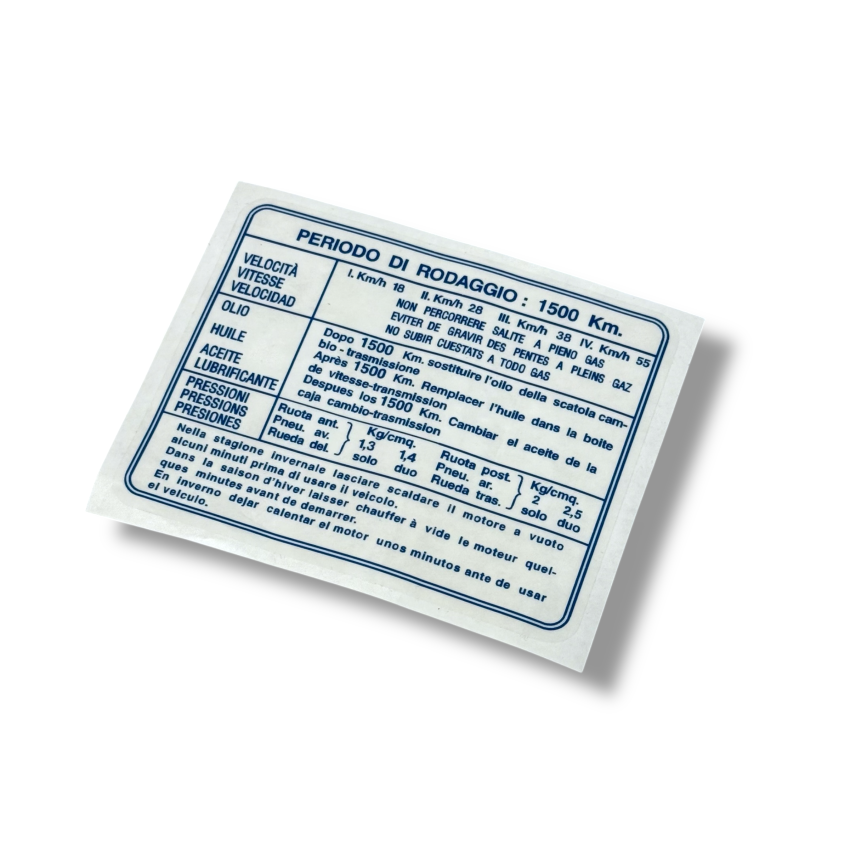Blue running in sticker for Lambretta SX125 SX150 Italian language
