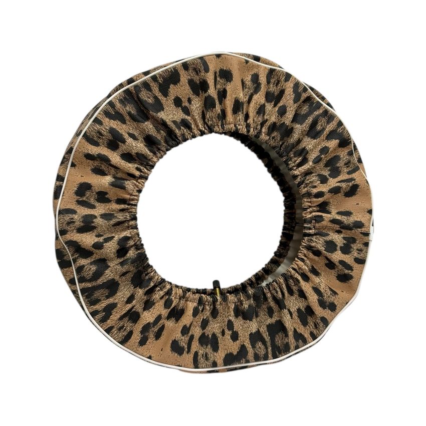 RLC ‘donut’ leopard print 3.50-10 spare wheel cover with white piping