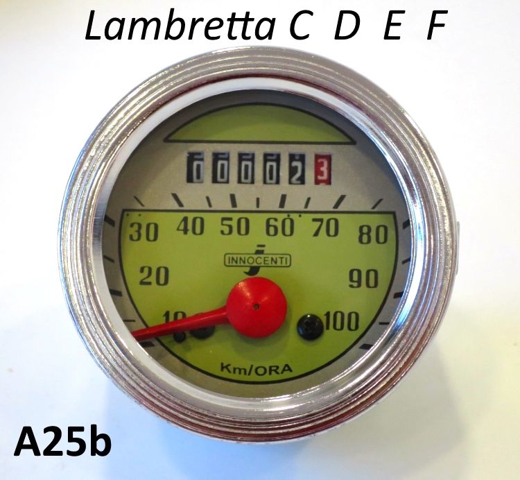 100km speedometer for early Lambretta C / LC + D / LD + E + F
