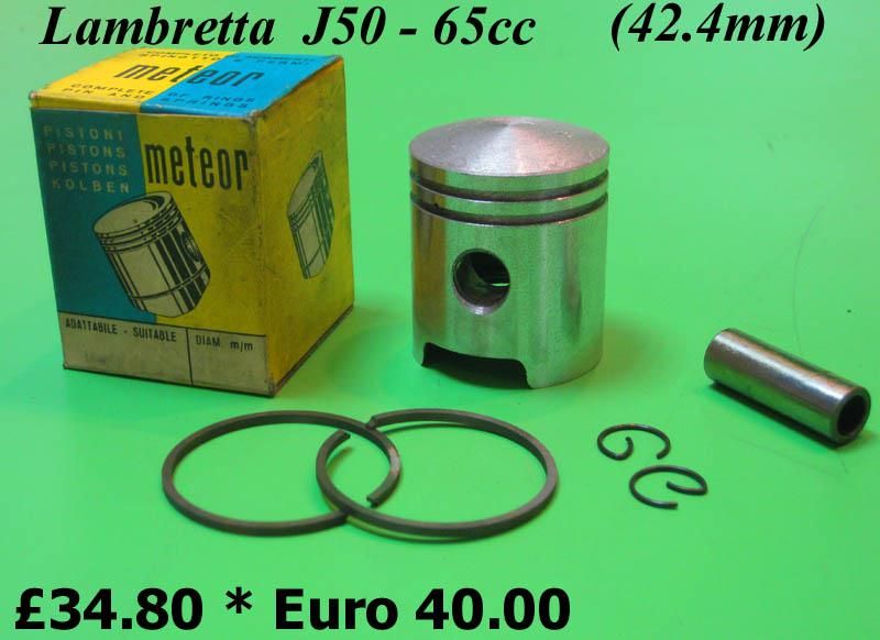 Pistone completo NOS 42,4mm per conversione 65cc Lambretta J + Lui 50cc