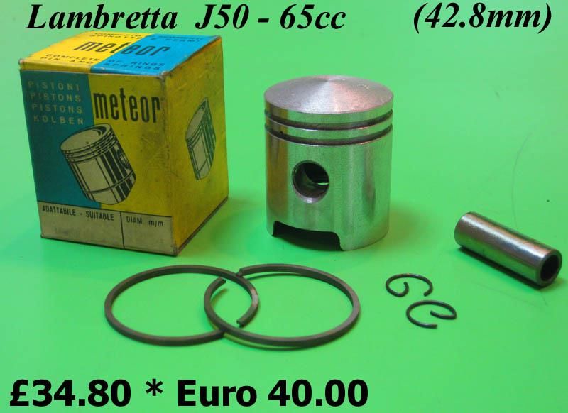 Pistone completo NOS 42,8mm per conversione 65cc Lambretta J + Lui 50cc